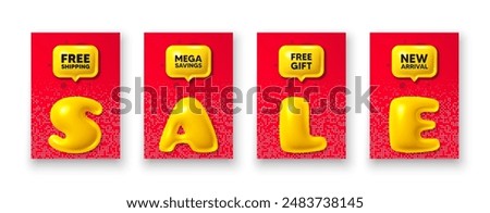 Poster templates with 3d sale text. Free shipping tag. Delivery included sign. Special offer symbol. Free shipping poster frame message. Offer chat bubbles. Text speech balloon. Vector