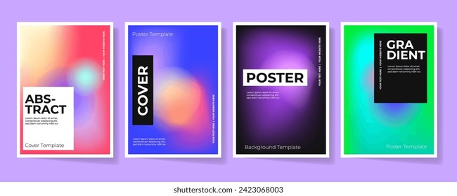 Plantillas de póster. Conjunto de pósters abstractos, Colección de carátulas degradadas, Formas borrosas. Volante de folletos minimalista, afiches creativos para promoción de impresión y marketing. Juego de banners verticales. Diseño de revista