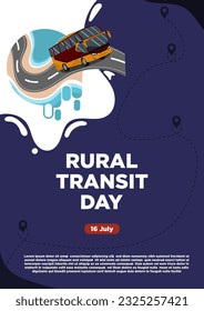 Poster Templates Blue Background Rural Transit Day with the Feel of a Bus Trip to the Beach Vector Illustration