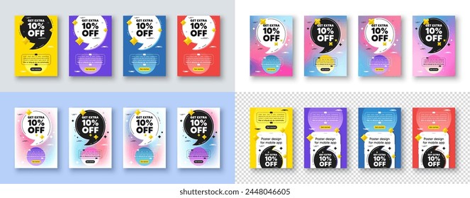 Poster templates design with quote, comma. Get Extra 10 percent off sale. Discount offer price sign. Special offer symbol. Save 10 percentages. Extra discount poster frame message. Vector