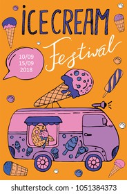 poster templates for ice cream festival with sweet truck