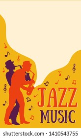 Poster templates for jazz music festiva with silhouette of jazz musicians.Retro style illustration