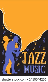 Poster templates for jazz music festiva with silhouette of jazz musicians.Retro style illustration