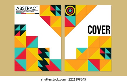 Poster templates set with abstract Geometric shapes, Retro, bauhaus, swiss geometric style design elements. for covers, banners,book,annual report, flyers and posters.