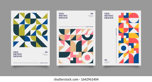 Poster templates set with Geometric shapes, Retro, bauhaus, swiss geometric style design elements. Retro, bauhaus art for covers, banners, flyers and posters. Eps 10 vector illustrations