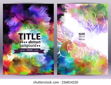 Poster templates set with paint splash. Abstract background for festive events, flyers and placards. Dark and light page.