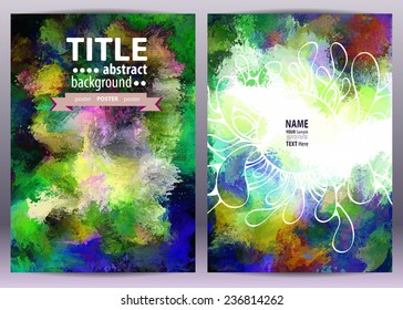 Poster templates set with paint splash. Abstract background for festive events, flyers and placards. Dark and light page.