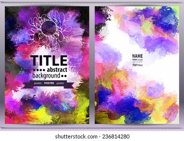 Poster templates set with paint splash. Abstract background for festive events, flyers and placards. Dark and light page.