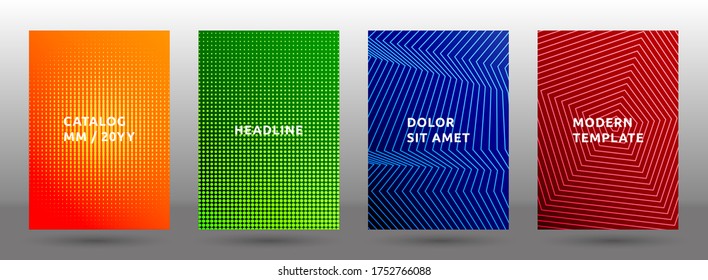 Poster templates vector collection. A4 halftone pattern covers. Title pages with halftone texture geometric design. Gradient publication cover page layouts. Dynamic composition backgrounds.