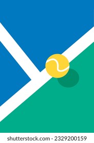 Poster tennis court with ball. Minimalist geometric shapes poster design. Minimalism. Decoration, wallpaper, presentations