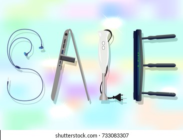 poster with text sale. electronics on gradient background
