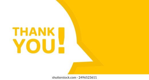 Poster with "Thank you!" white bubble message on a yellow background. Greeting vector illustration in flat style