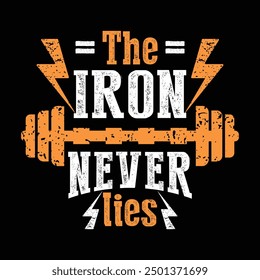 A poster that says the iron is never lies. About Workout Fitness Motivational Typography Vector