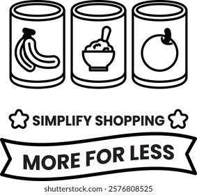 A poster with three cans of food and a bowl on it