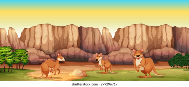 Poster of three kangaroo standing on the grass