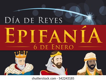 Poster with the Three Wise Men following the Bethlehem's Star for Epiphany (or 