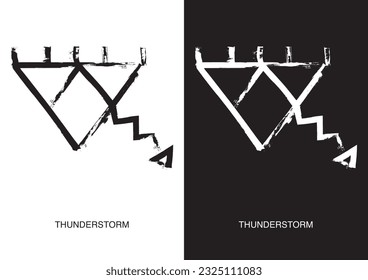 Poster of Thunderstorm symbol. Most popular Native American Ancient Symbols. Black ink handwriting. Vector