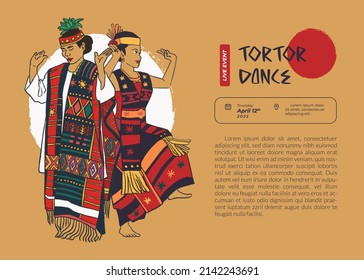 poster tortor dance famous traditional dance of indonesia culture sumatera regency hand drawn background