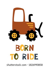 poster with tractor - vector illustration, eps