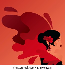 Poster for traditioinal spanish flamenco with gypsy lady, vector illustration