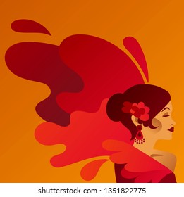 Poster for traditioinal spanish flamenco with gypsy lady, vector illustration