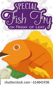 Poster with traditional fried fish and fasting bread for Friday at Lent celebration.