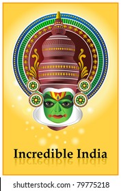 A poster with a traditional Kathakali dancer from India. Kathakali is a theater  dance drama originated in South India