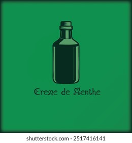 Poster traditional liqueur Creme de Menthe. Vector illustration without AI.