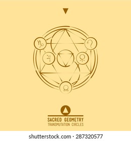 Poster Transmutation circles.Sacred geometry set of trendy vector Alchemy symbols collection 
background. Religion, philosophy, spirituality, occultism, science, magic. Design and tattoo elements.
