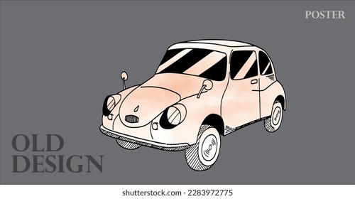 the poster transportation of hand drawn ink drawing for print and t-shirt. vintage card of classic car. classic transportation with vintage paper