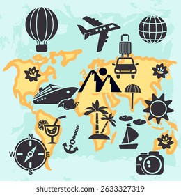 poster travel agency banner world map symbols and signs travel and tourism