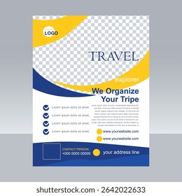 A poster for travel with a blue background that says travel your trip