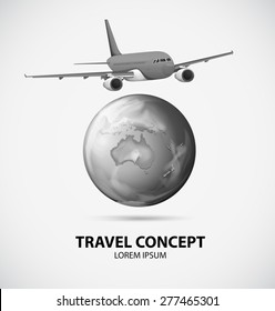 Poster of travel concept with earth and aeroplane