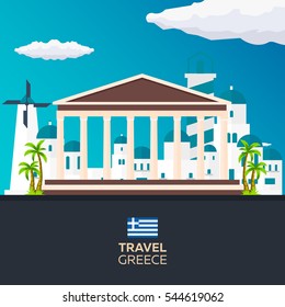 Poster Travel to Greece skyline. Acropolis. Vector illustration