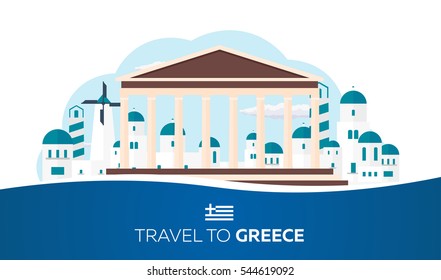 Poster Travel to Greece skyline. Acropolis. Vector illustration