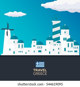 Poster Travel to Greece skyline. Acropolis. Vector illustration