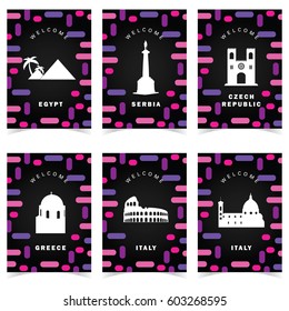 poster for travel on colorful background set two art illustration