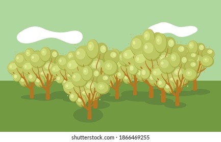 Poster mit Bäumen, Hintergrund mit minimalistischen Bäumen, Wald, Park