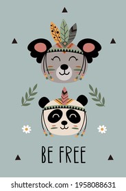 poster with tribal koala and panda