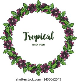 Poster tropical, crowd of leaf flower frame. Vector
