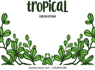 Poster tropical, leaf flower frame, on white backdrop. Vector