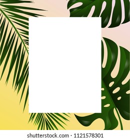 Poster With Tropical Leaf  Vector Illustration