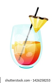 Poster with tropical rum punch cocktail. Vector illustration