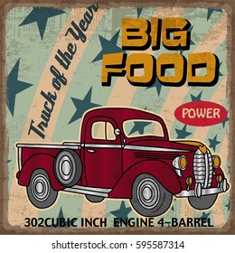 poster truck red car vintage, Truck of the year, big food.