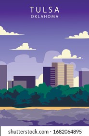 Afiche del paisaje de Tulsa. Ilustración vectorial Tulsa.