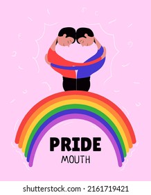 Ein Poster von zwei Jungs, die mit einem Regenbogen umarmten