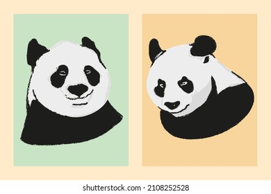 Poster with the two pandas. Panda bear vector illustration.
