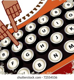 Poster with Typewriter Keyboards and Hands