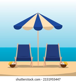 Poster umbrella beach landscape vector illustration