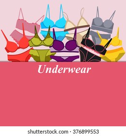 Poster underwear. Panties and bra. Vector illustration